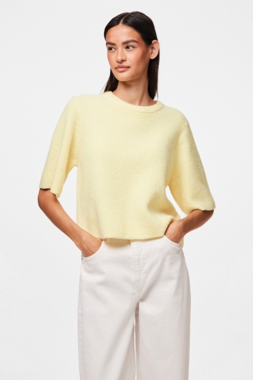 Pieces Trui PCSILLY SS O-NECK KNIT NOOS BC 17158204 PALE BANANA/MELANGE