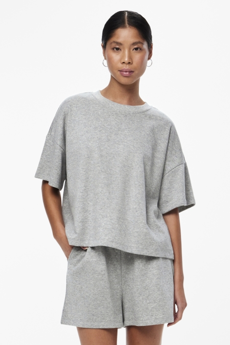 Pieces grijze dames sweater | Model vooraanzicht