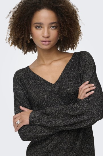 Jacqueline de Yong Trui JDYASPEN LIFE L/S V-NECK PULLOVER K 15359750 BLACK/W. SILVER