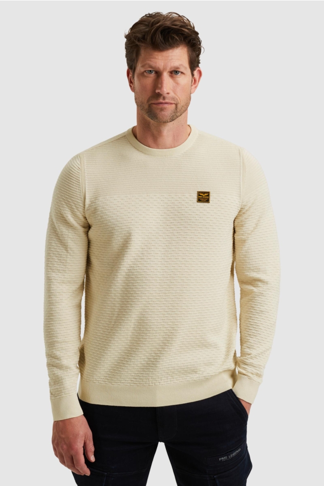 PME legend beige heren trui | Model vooraanzicht