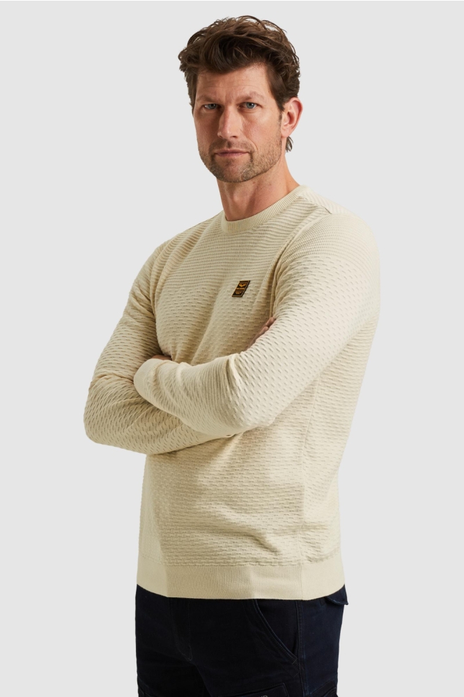 PME legend beige heren trui | Model zijaanzicht