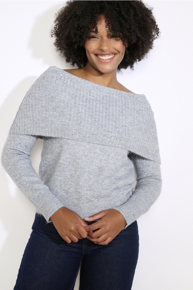 LolaLiza grijze dames trui | Model vooraanzicht