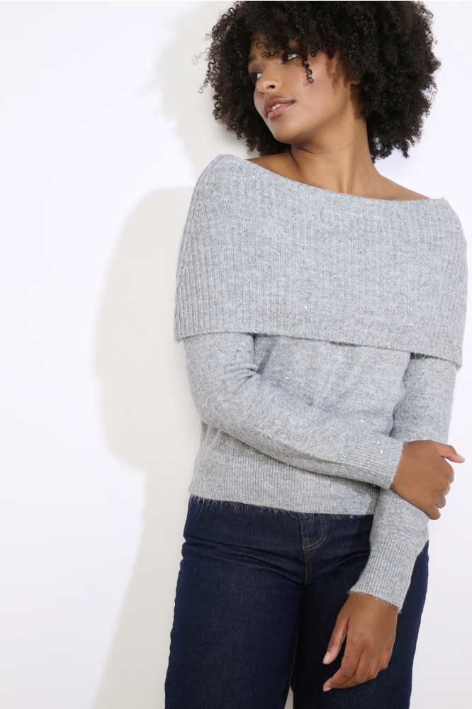 LolaLiza grijze dames trui | Model vooraanzicht