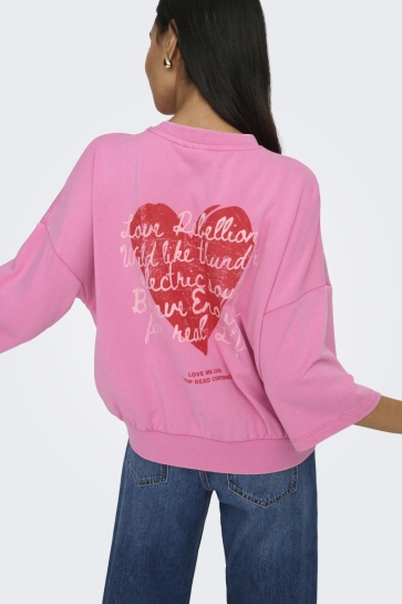 Only ONLLUCILLA 2/4 BOXY O NECK UB RS SW 15372488 Wild Orchid/Lucilla heart