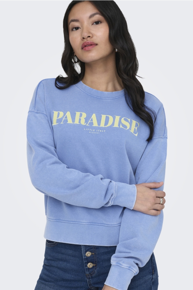 Only blauwe dames sweater | Model vooraanzicht