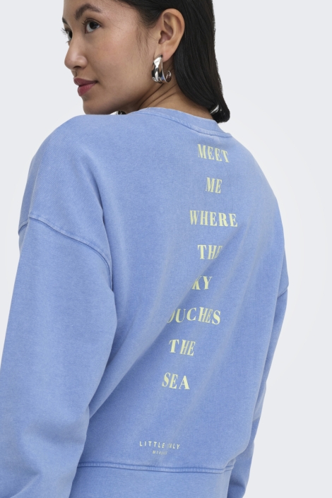 Only blauwe dames sweater | Model achteraanzicht
