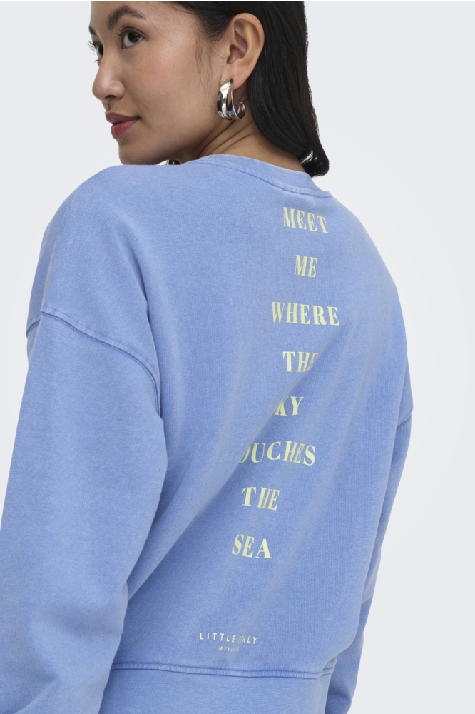 Only blauwe dames sweater | Model achteraanzicht