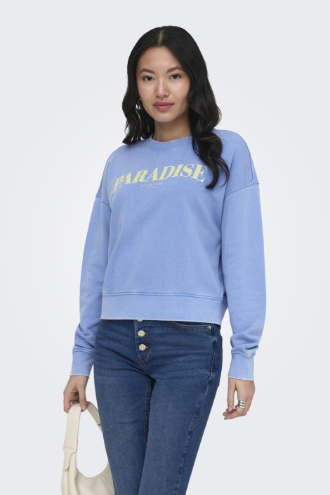 Only blauwe dames sweater | Model vooraanzicht