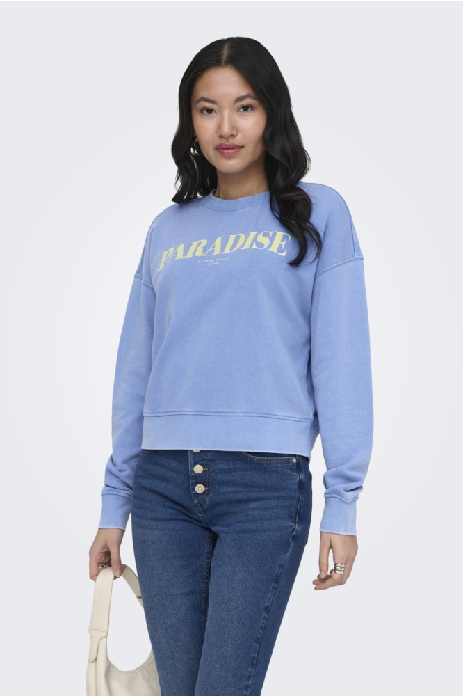 Only blauwe dames sweater | Model vooraanzicht