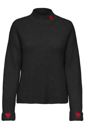 Only Trui ONLLAUREN LIFE LS RIB HIGHNECK CS K 15352588 BLACK/HIGH RISK RED HEART EMB