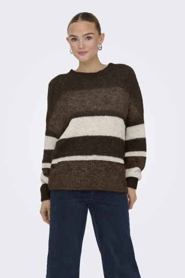 Jacqueline de Yong Trui JDYZOEY LIFE L/S ON COLORBLOCK PULL 15359620 CHOCOLATE TORTE/SHITAKE/BIRCH MEL/CHATEAU GEAY
