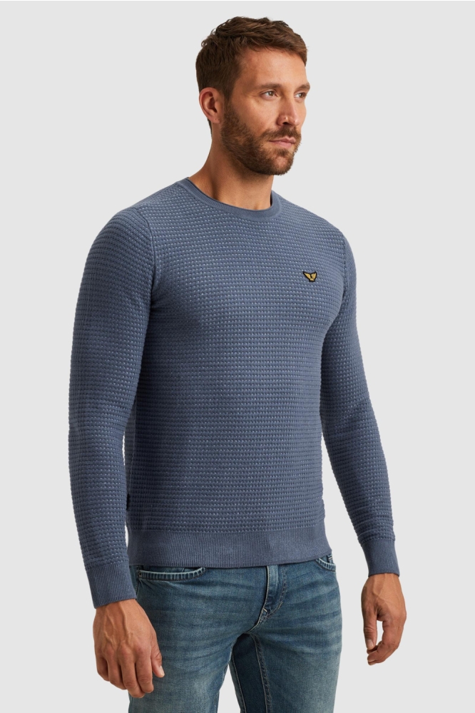 PME legend blauwe heren trui | Model zijaanzicht