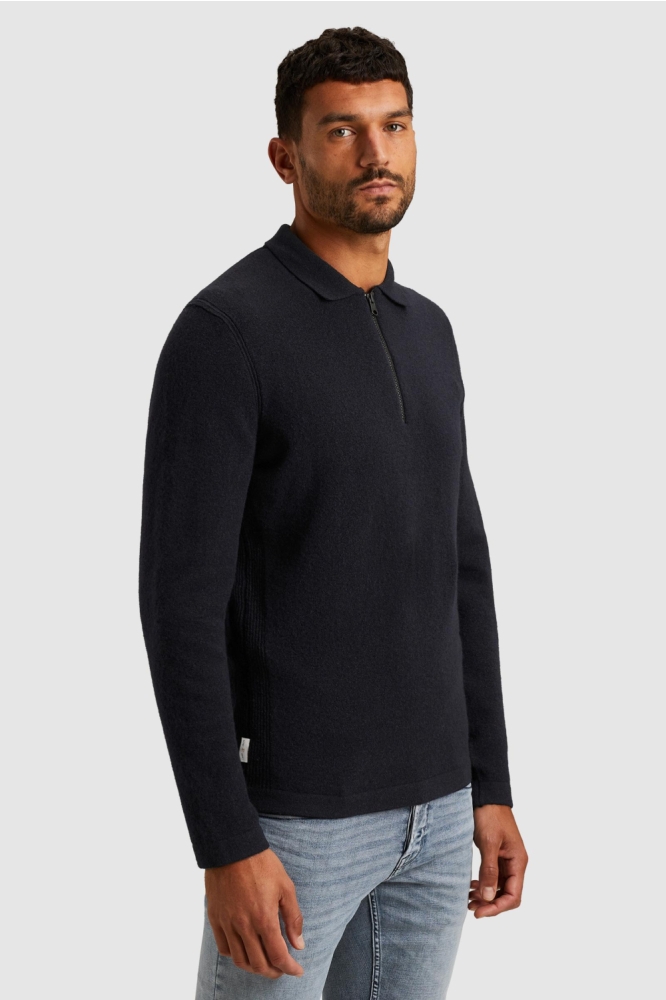 Cast Iron blauwe heren polo | Model zijaanzicht