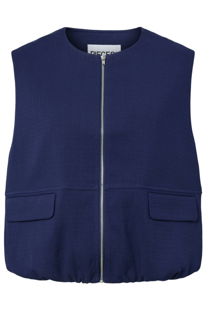 Pieces blauwe dames gilet | Vooraanzicht