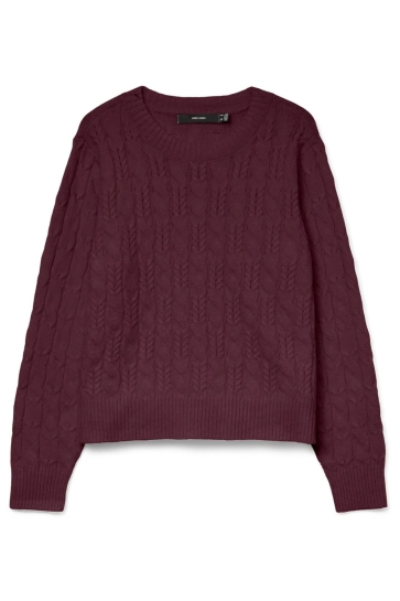 Vero Moda VMARIES LS O-NECK CABLE PULLOVER BF 10331814 WINETASTING