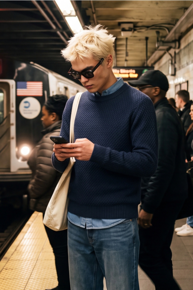 Jack & Jones blauwe heren trui | Sfeerbeeld, In situatie