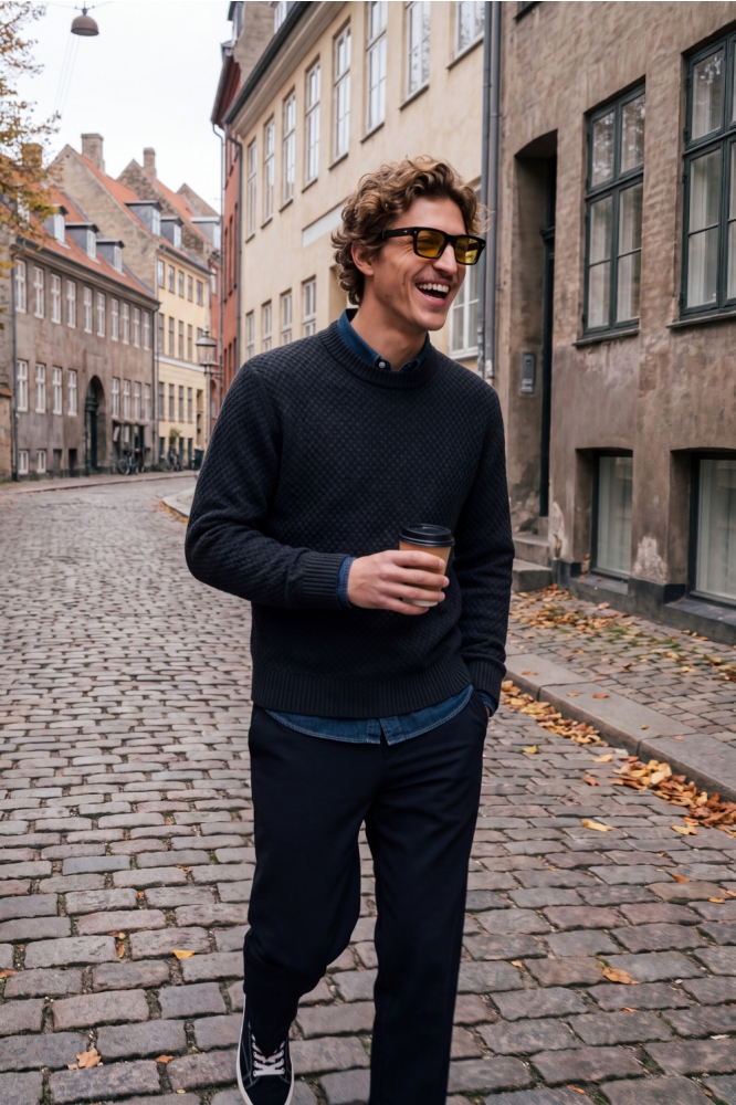 Jack & Jones grijze heren trui | Sfeerbeeld, In situatie