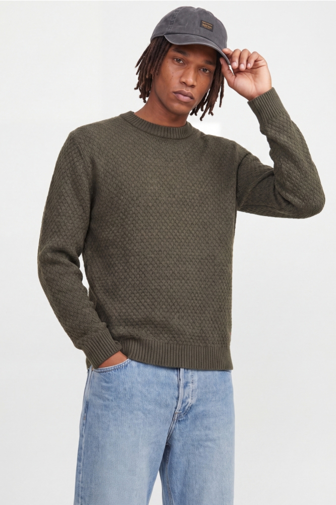 Jack & Jones groene heren trui | Model vooraanzicht
