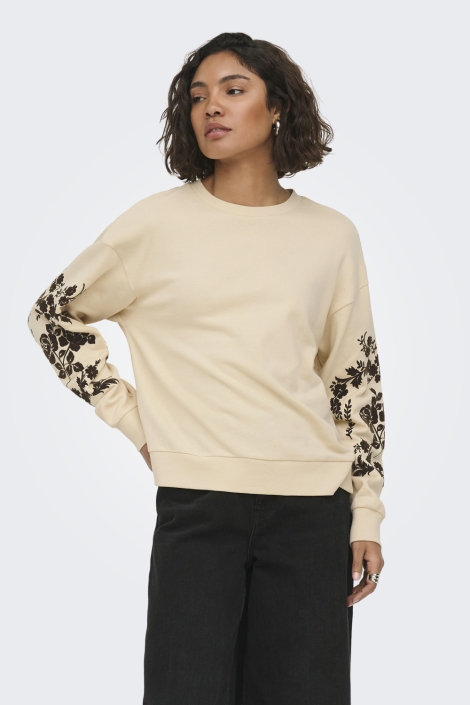 Jacqueline de Yong ecru dames sweater | Model vooraanzicht