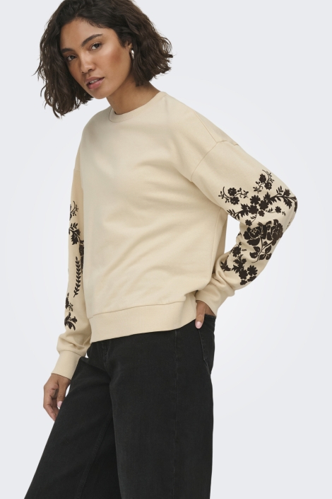 Jacqueline de Yong ecru dames sweater | Model vooraanzicht