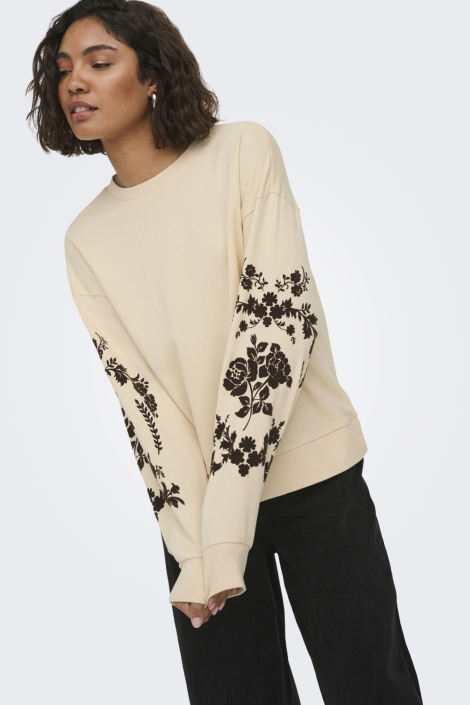 Jacqueline de Yong ecru dames sweater | Model vooraanzicht