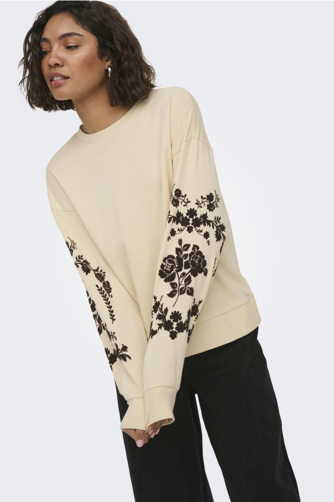 Jacqueline de Yong ecru dames sweater | Model vooraanzicht