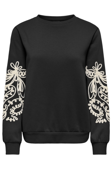 Jacqueline de Yong sweater JDYMESA MINDY L/S EMB SWEAT JRS 15376644 BLACK/CREME BRULEE