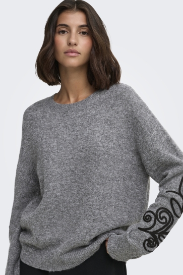 Jacqueline de Yong Trui JDYJELLA LIA L/S O-NECK PULLOVER KN 15373045 Meduim Grey Mel/W.BLACK S