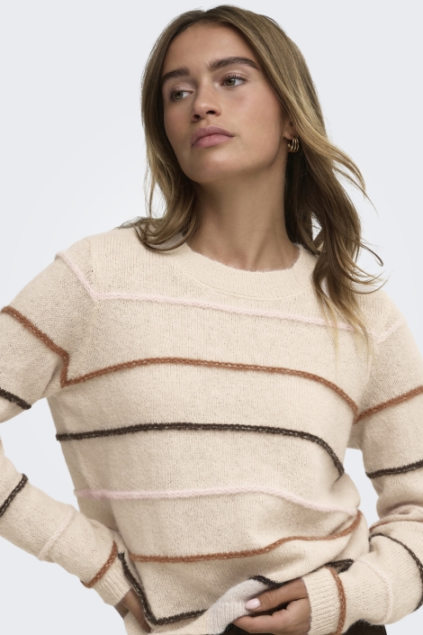 Jacqueline de Yong beige dames trui | Close up