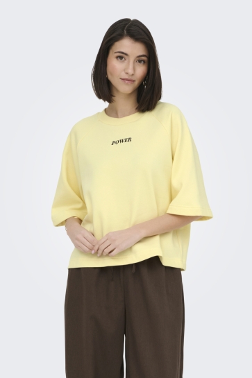 Jacqueline de Yong JDYOLIVIA 2/4 EMB. SWEATSHIRT JRS E 15384345 DOUBLE CREAM/BROWN POWER