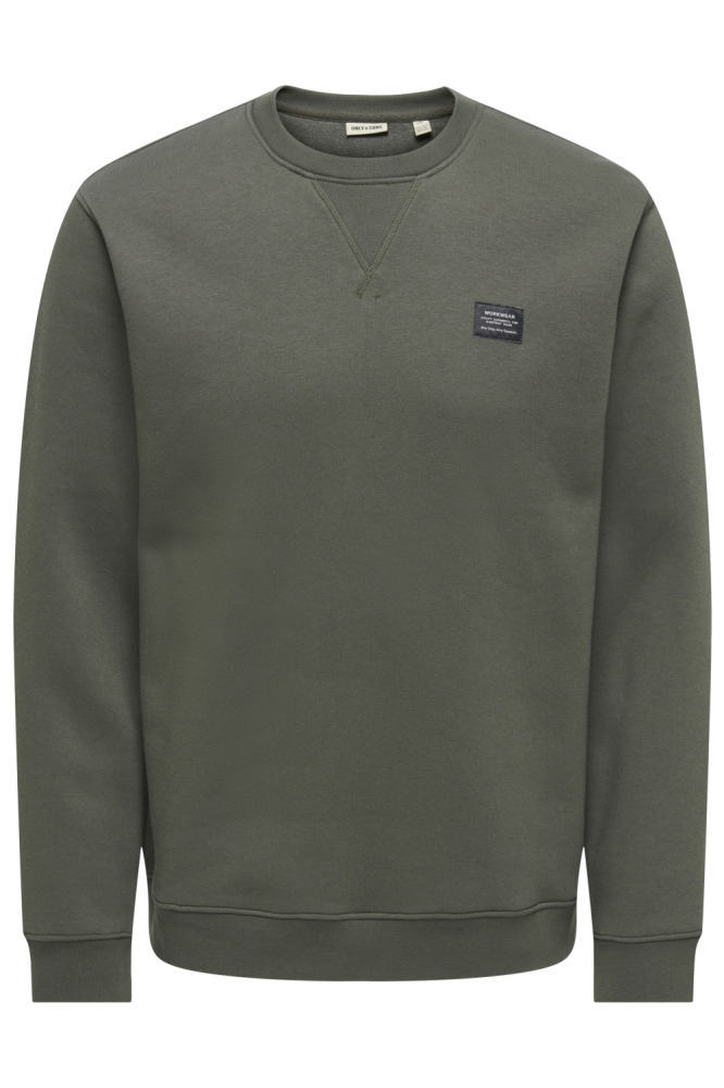 Only & Sons groene heren sweater | Vooraanzicht