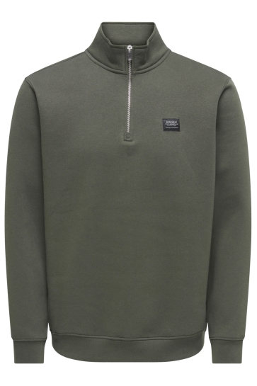 Only & Sons onsdawson reg ls half zip high neck Groen