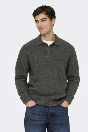 Only & Sons Trui ONSDALE RLX LS POLO KNIT NOOS 22033324 BELUGA