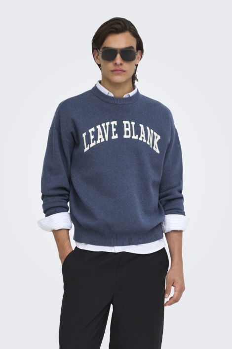 Only & Sons blauwe heren trui | Model vooraanzicht