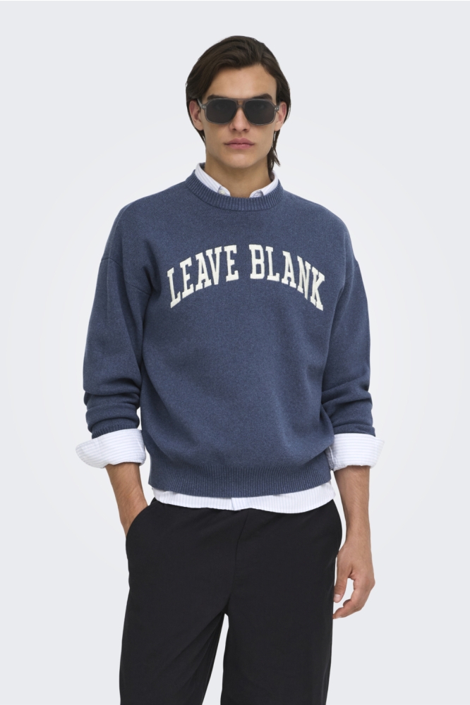 Only & Sons blauwe heren trui | Model vooraanzicht