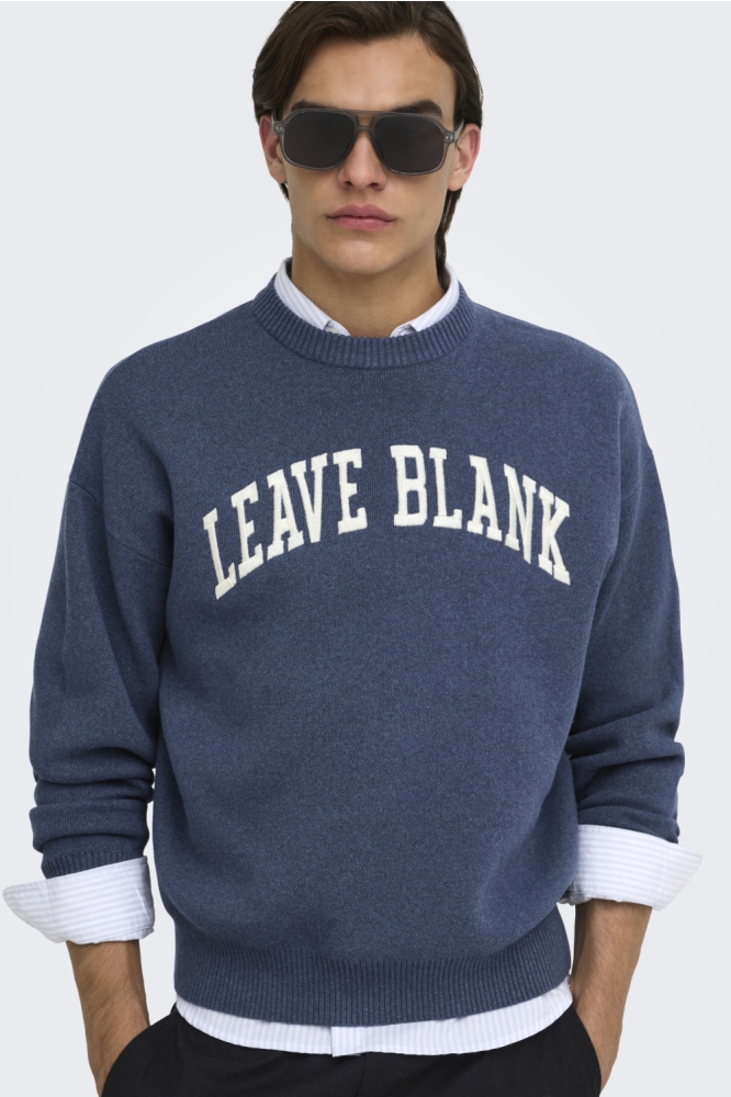 Only & Sons blauwe heren trui | Model vooraanzicht
