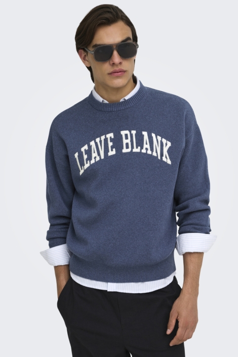 Only & Sons blauwe heren trui | Model vooraanzicht