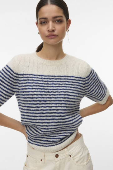 Vero Moda VMRIVER 2/4 O-NECK PULLOVER BOO 10340102 BIRCH/ DARK DENIM