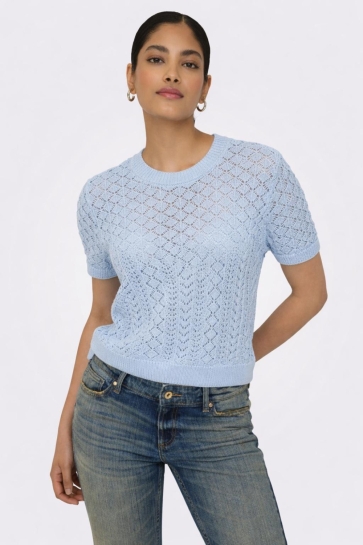 Only onlsaga ss o-neck knt noos Blauw