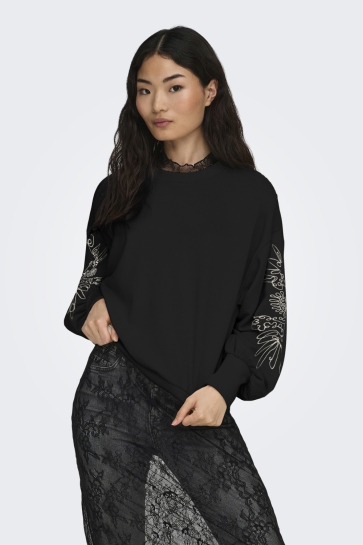 Only ONLBROOKE L/S O-NECK DETAIL SWT 15363824 BLACK/ECRU MAGNO