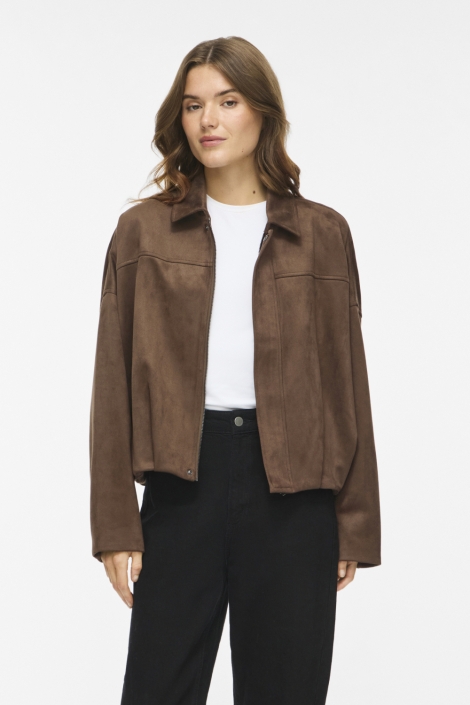 Vila taupe dames jas | Model vooraanzicht