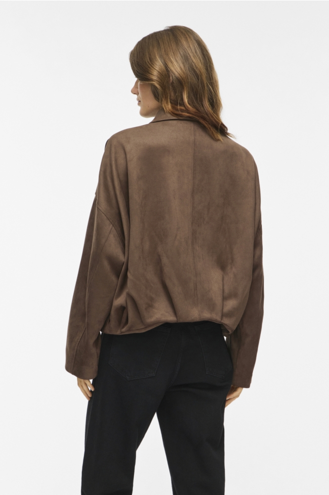 Vila taupe dames jas | Model achteraanzicht