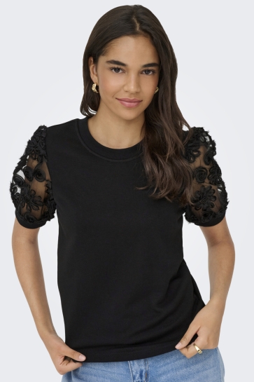 Jacqueline de Yong Trui JDYFAIRVIEW LIFE S/S SWEAT JRS 15347021 BLACK/FLOWER LACE