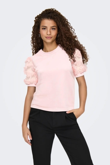 Jacqueline de Yong Trui JDYFAIRVIEW LIFE S/S SWEAT JRS 15347021 CHALK PINK/FLOWER LACE