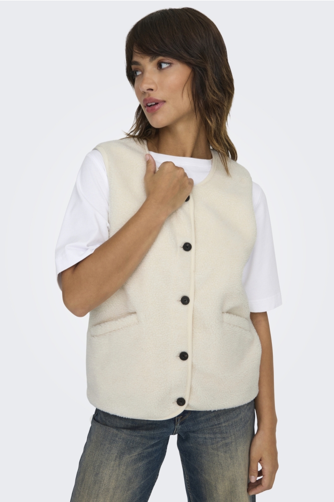 Only beige dames gilet | Model vooraanzicht