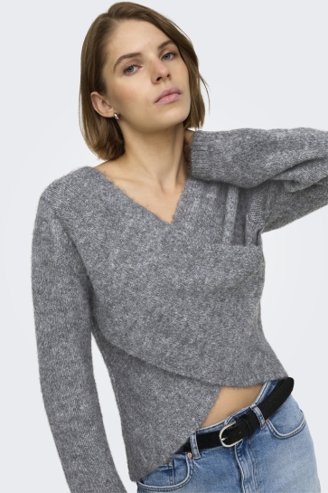 Only Trui ONLMAGGIE LS CROSS V-NECK CC KNT 15375129 MEDIUM GREY MELANGE