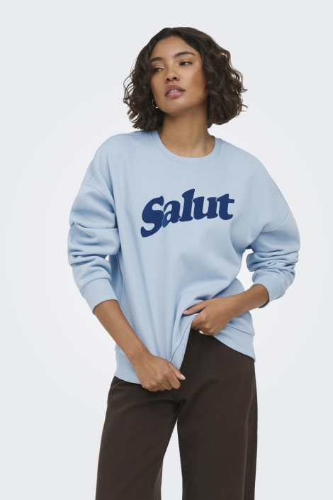 Only blauwe dames sweater | Model vooraanzicht
