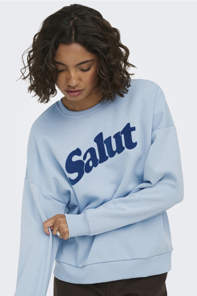 Only blauwe dames sweater | Model vooraanzicht