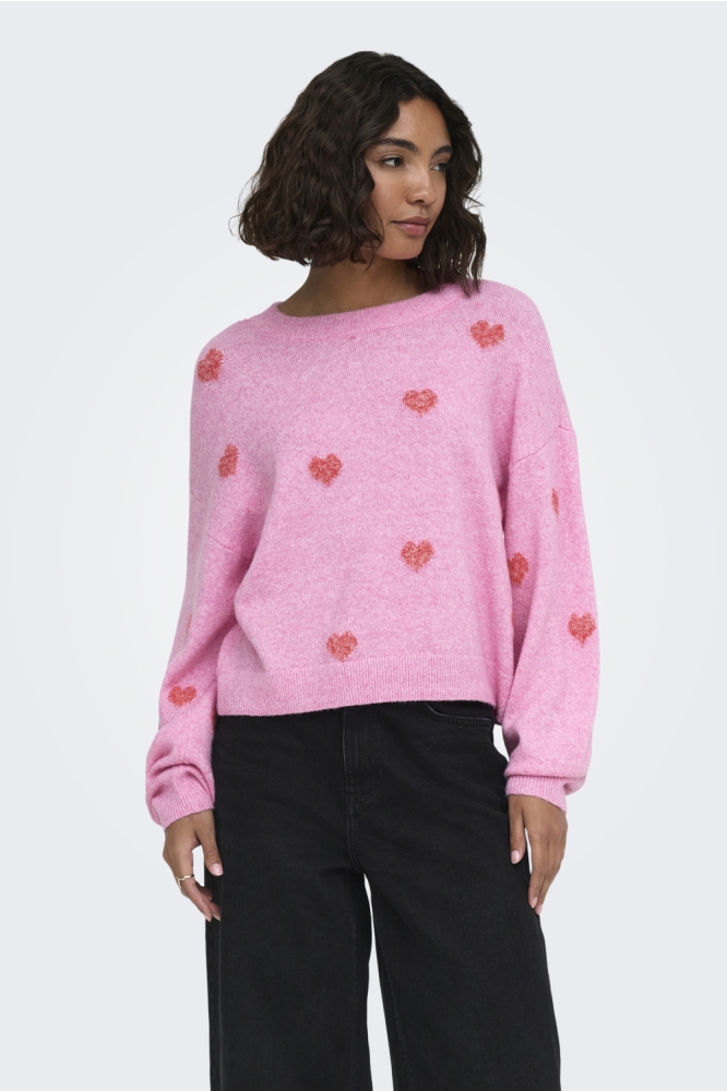 Only roze dames trui | Model vooraanzicht
