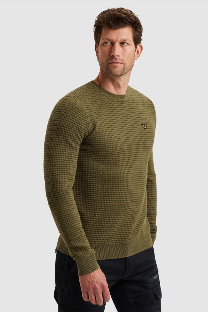 PME legend groene heren trui | Model zijaanzicht